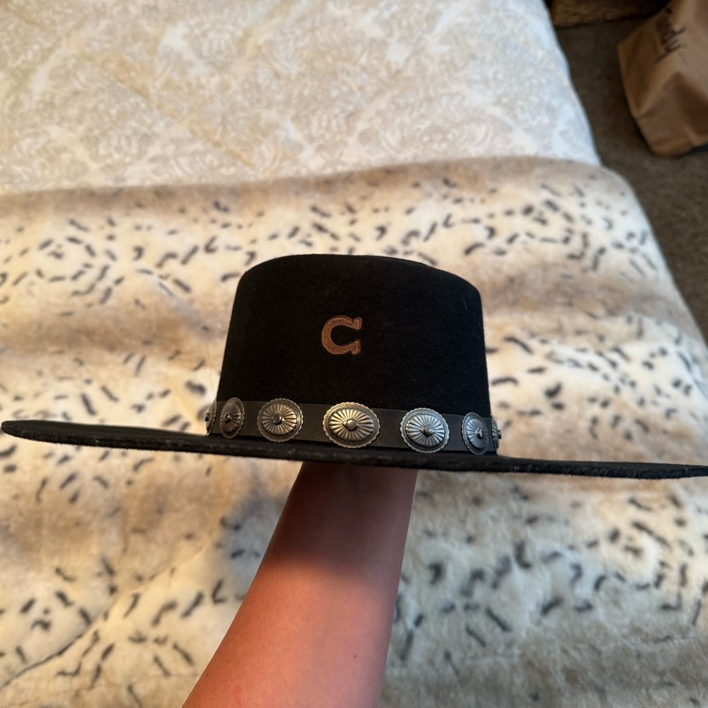 Charlie 1 horse black concho belt flat brim hat
